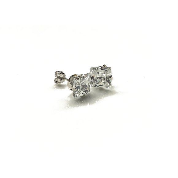 Sparkly Cubic Zirconia Square Stud Post Earrings - Picture 2 of 5